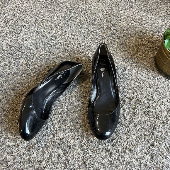 Cole Haan NikeAir Wedge Pumps Heel Shoes Size 7 B Black Patent Leather Office - Picture 1 of 7